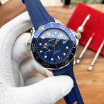 High Quality Replica Omega Seamaster Blue Moonphase Dial Rubber Strap 41mm For  Men